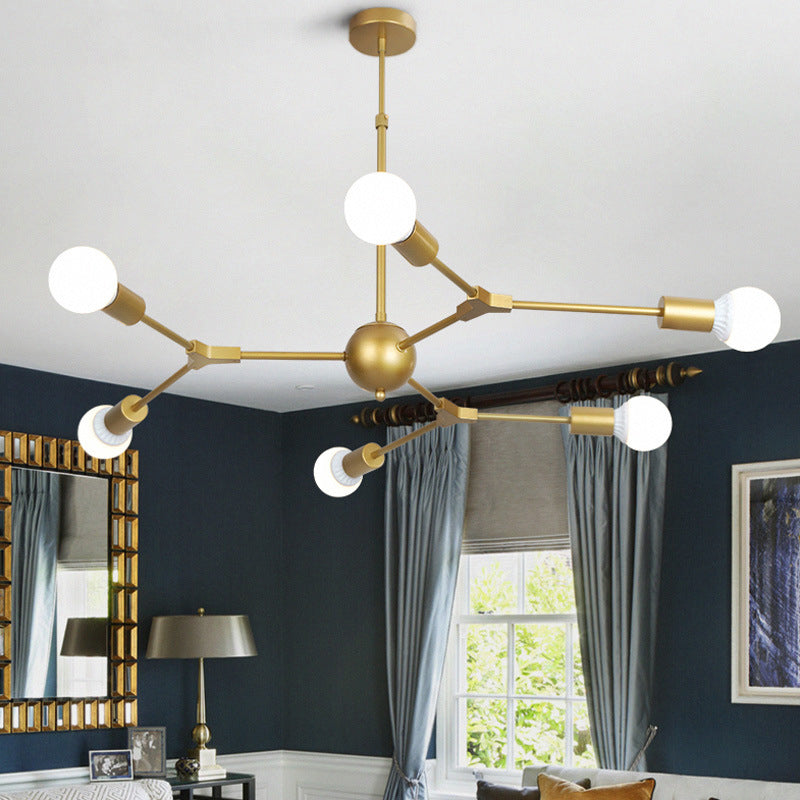 Modern Gold Finish Hanging Lighting Metallic Chandelier Light for Living Room Restaurant 6 Gold Clearhalo 'Ceiling Lights' 'Chandeliers' 'Modern Chandeliers' 'Modern' Lighting' 189188