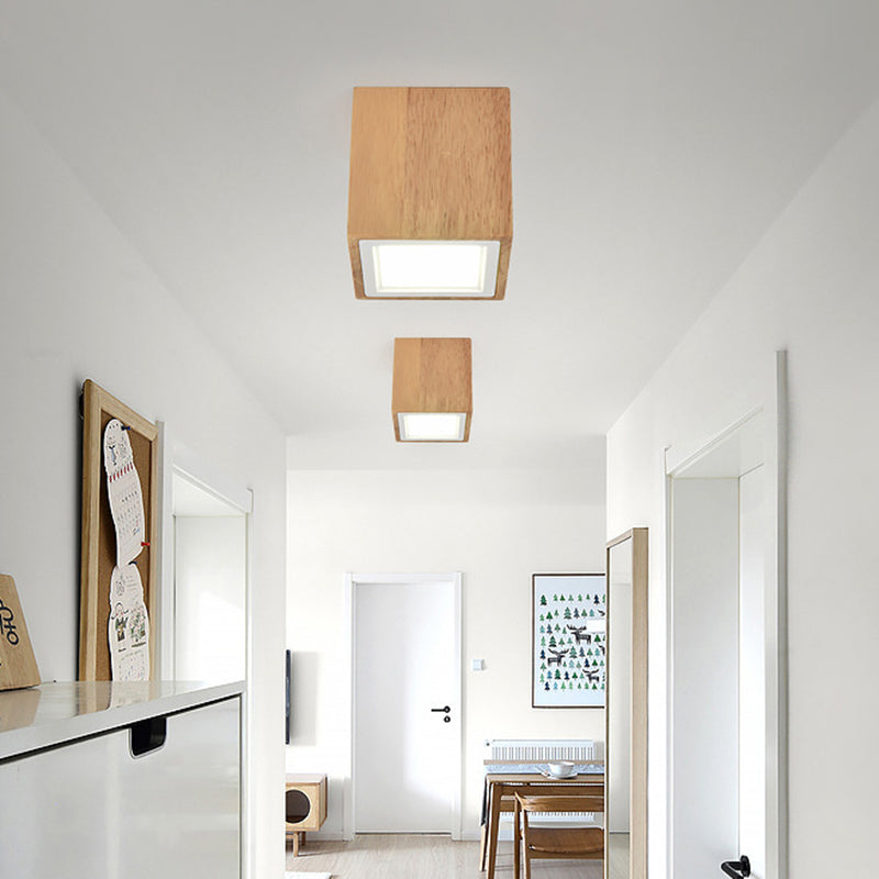 Cylinder Corridor Office Ceiling Mount Light Wood Asian Style Ceiling Lamp in Beige Wood 6" Clearhalo 'Ceiling Lights' 'Close To Ceiling Lights' 'Close to ceiling' 'Flush mount' Lighting' 189266