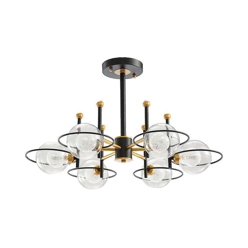 Contemporary Sphere Shade Chandelier with Ring Clear Glass Metal Suspension Light for Dining Room Clearhalo 'Ceiling Lights' 'Chandeliers' 'Modern Chandeliers' 'Modern' Lighting' 189279