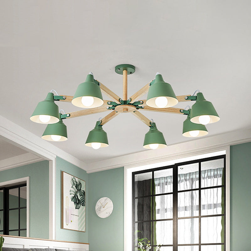 Metal Bucket Shade Chandelier Multi-Head Macaron Hanging Light for Kindergarten 8 Green Clearhalo 'Ceiling Lights' 'Chandeliers' Lighting' options 189284_7e548eb4-a167-482d-ac7f-734c7afee4ce