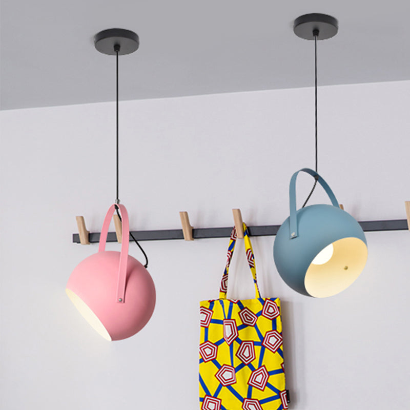 1 Head Globe Pendant Light Rotatable Macaron Loft Metal Hanging Light for Living Room Clearhalo 'Ceiling Lights' 'Pendant Lights' 'Pendants' Lighting' 189314