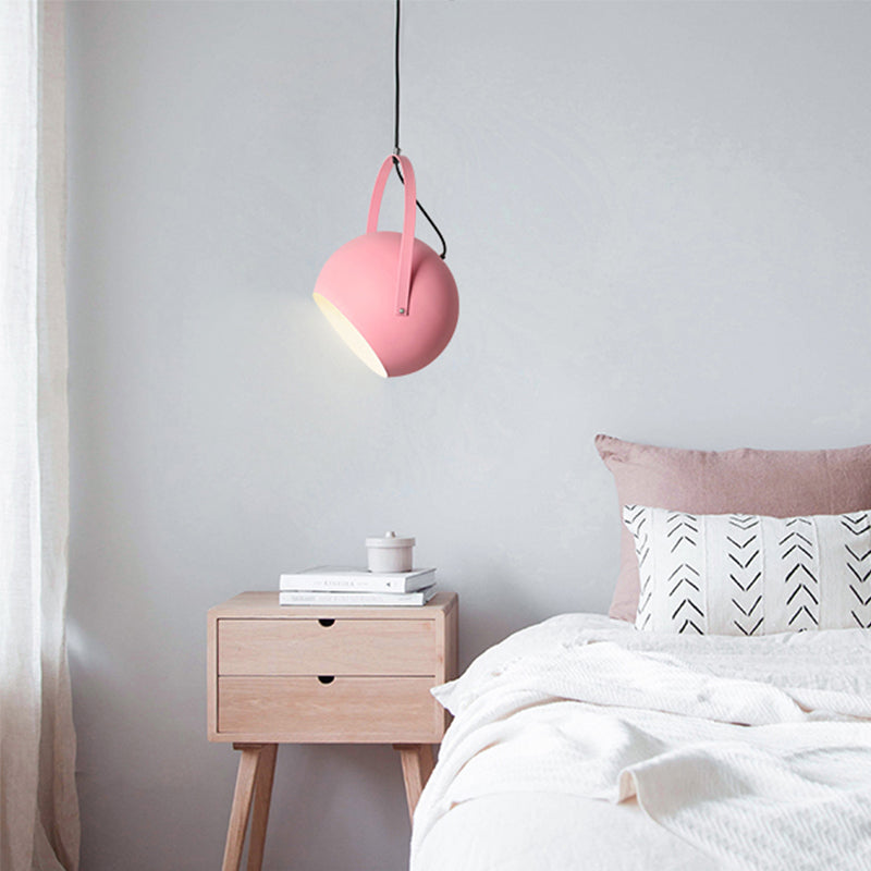 1 Head Globe Pendant Light Rotatable Macaron Loft Metal Hanging Light for Living Room Pink Clearhalo 'Ceiling Lights' 'Pendant Lights' 'Pendants' Lighting' 189315_d2ecbdd6-4e75-4b88-992d-7cd8a4774185