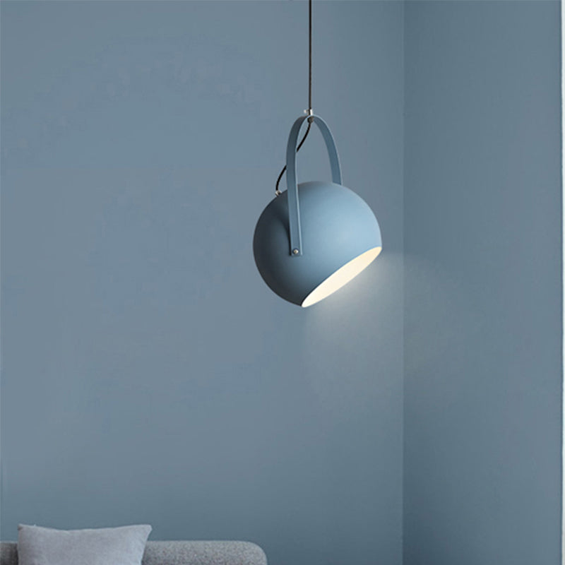 1 Head Globe Pendant Light Rotatable Macaron Loft Metal Hanging Light for Living Room Blue Clearhalo 'Ceiling Lights' 'Pendant Lights' 'Pendants' Lighting' 189317_8c42aa09-7e10-4993-aa46-8b0551c3055a