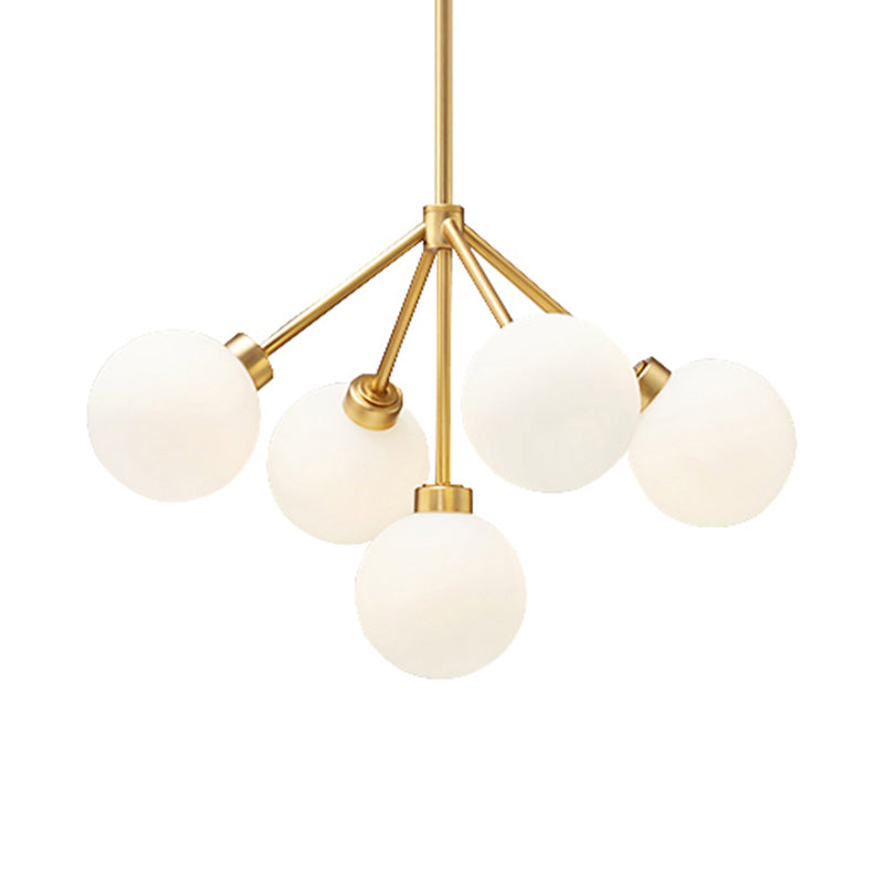 Simple Gold Chandelier Light Globe Shade 5 Lights Milk Glass G9 Hanging Light for Restaurant Clearhalo 'Ceiling Lights' 'Chandeliers' 'Glass shade' 'Glass' 'Modern Chandeliers' 'Modern' Lighting' 189322