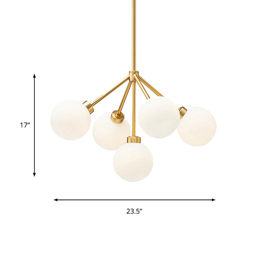 Simple Gold Chandelier Light Globe Shade 5 Lights Milk Glass G9 Hanging Light for Restaurant Clearhalo 'Ceiling Lights' 'Chandeliers' 'Glass shade' 'Glass' 'Modern Chandeliers' 'Modern' Lighting' 189323