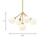 Simple Gold Chandelier Light Globe Shade 5 Lights Milk Glass G9 Hanging Light for Restaurant Clearhalo 'Ceiling Lights' 'Chandeliers' 'Glass shade' 'Glass' 'Modern Chandeliers' 'Modern' Lighting' 189323