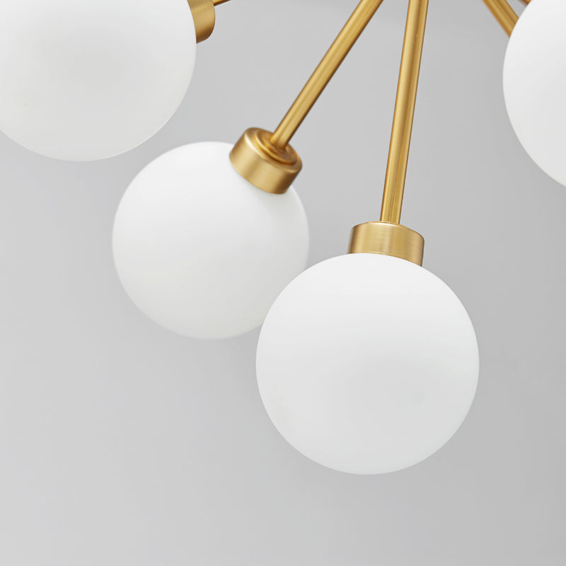 Simple Gold Chandelier Light Globe Shade 5 Lights Milk Glass G9 Hanging Light for Restaurant Clearhalo 'Ceiling Lights' 'Chandeliers' 'Glass shade' 'Glass' 'Modern Chandeliers' 'Modern' Lighting' 189324