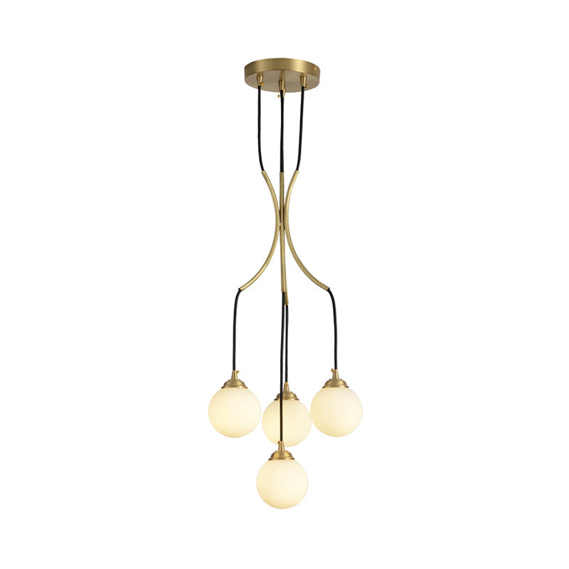 Globe Shade Pendant Light Contemporary Milk Glass Chandelier in Gold for Cafe Dining Table Clearhalo 'Ceiling Lights' 'Chandeliers' 'Modern Chandeliers' 'Modern' Lighting' 189337