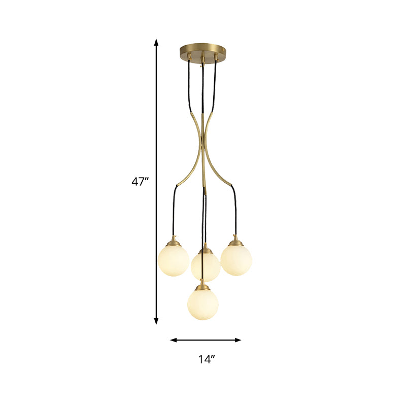 Globe Shade Pendant Light Contemporary Milk Glass Chandelier in Gold for Cafe Dining Table Clearhalo 'Ceiling Lights' 'Chandeliers' 'Modern Chandeliers' 'Modern' Lighting' 189338