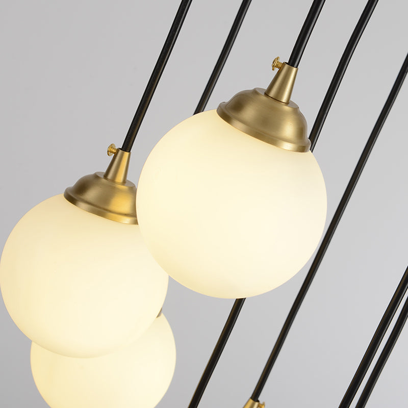 Globe Shade Pendant Light Contemporary Milk Glass Chandelier in Gold for Cafe Dining Table Clearhalo 'Ceiling Lights' 'Chandeliers' 'Modern Chandeliers' 'Modern' Lighting' 189342