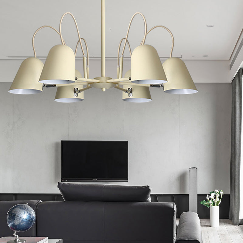 Foyer Kindergarten Bell Chandelier Metal 6 Lights Macaron Style Candy Colored Hanging Pendant Light Beige Clearhalo 'Ceiling Lights' 'Chandeliers' Lighting' options 189346_71a87851-d35d-4c33-84ed-5037abd79a4c
