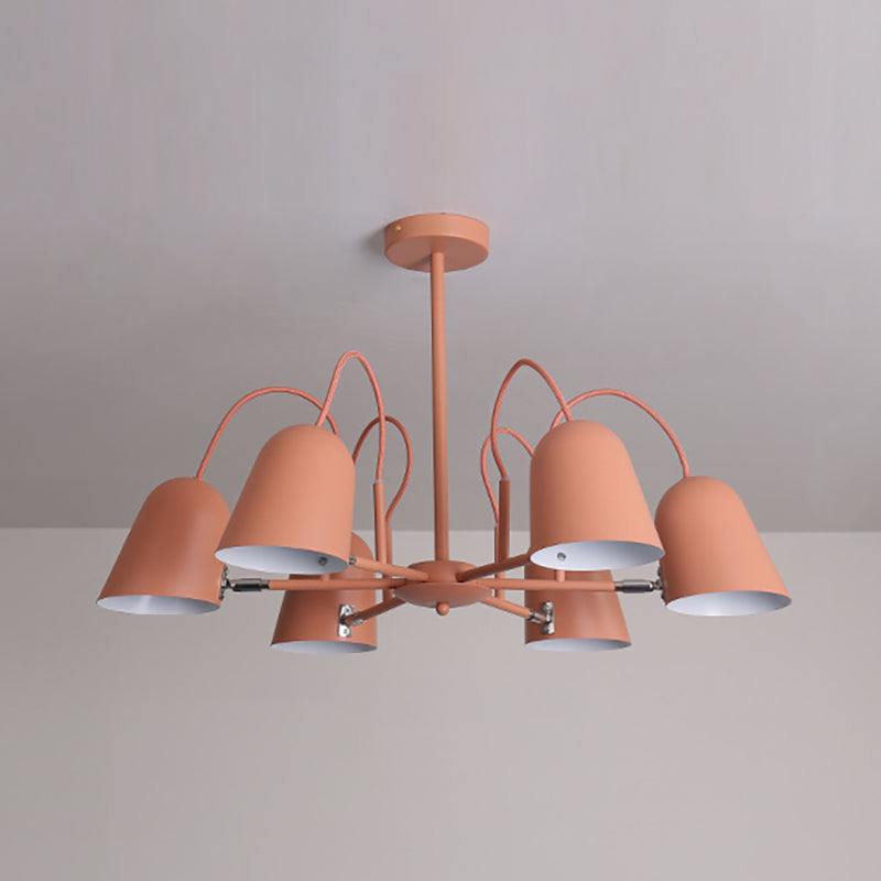 Foyer Kindergarten Bell Chandelier Metal 6 Lights Macaron Style Candy Colored Hanging Pendant Light Orange Clearhalo 'Ceiling Lights' 'Chandeliers' Lighting' options 189353_ec46ef2b-7f07-4355-a2bf-45c8f8cbeaba