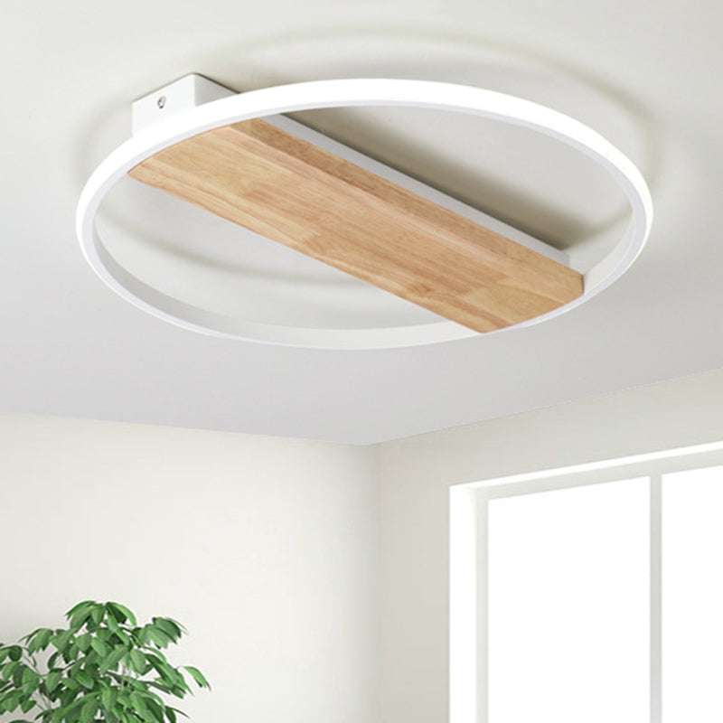 Nordic Style Rectangle Ceiling Lamp with Ring Wood Flush Ceiling Light in White for Adult Bedroom White Clearhalo 'Ceiling Lights' 'Close To Ceiling Lights' 'Close to ceiling' 'Flush mount' Lighting' 189361