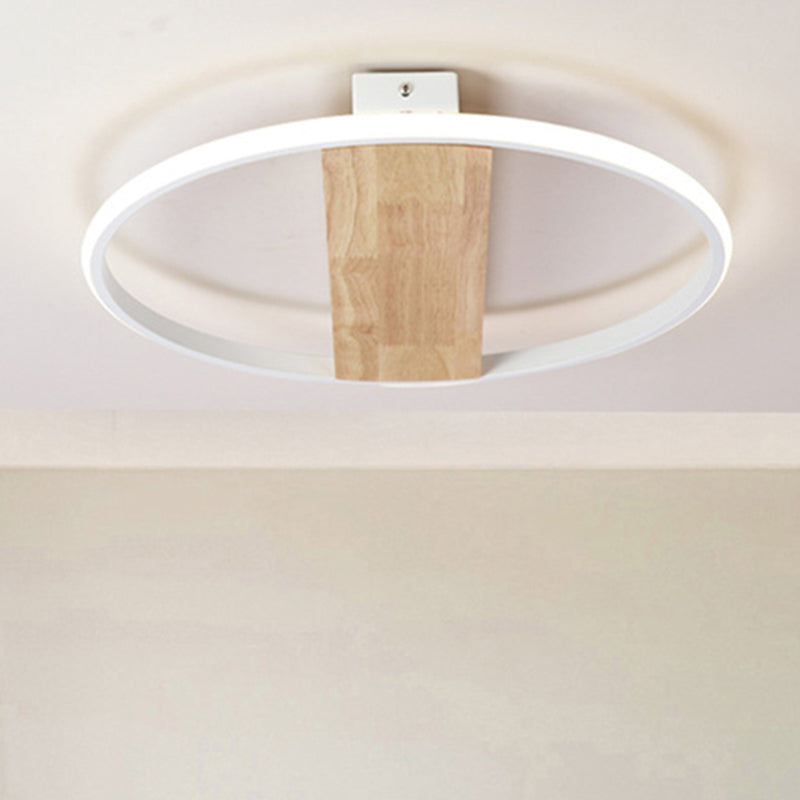 Nordic Style Rectangle Ceiling Lamp with Ring Wood Flush Ceiling Light in White for Adult Bedroom Clearhalo 'Ceiling Lights' 'Close To Ceiling Lights' 'Close to ceiling' 'Flush mount' Lighting' 189362