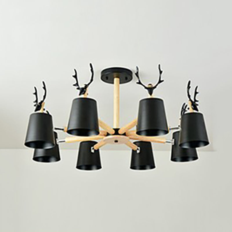 Kindergarten Trapezoid Shade Chandelier with Antlers Metal Animal Hanging Light 8 Black Clearhalo 'Ceiling Lights' 'Chandeliers' Lighting' options 189365_aae0064b-6a14-4dd0-836b-0d6b009d0518