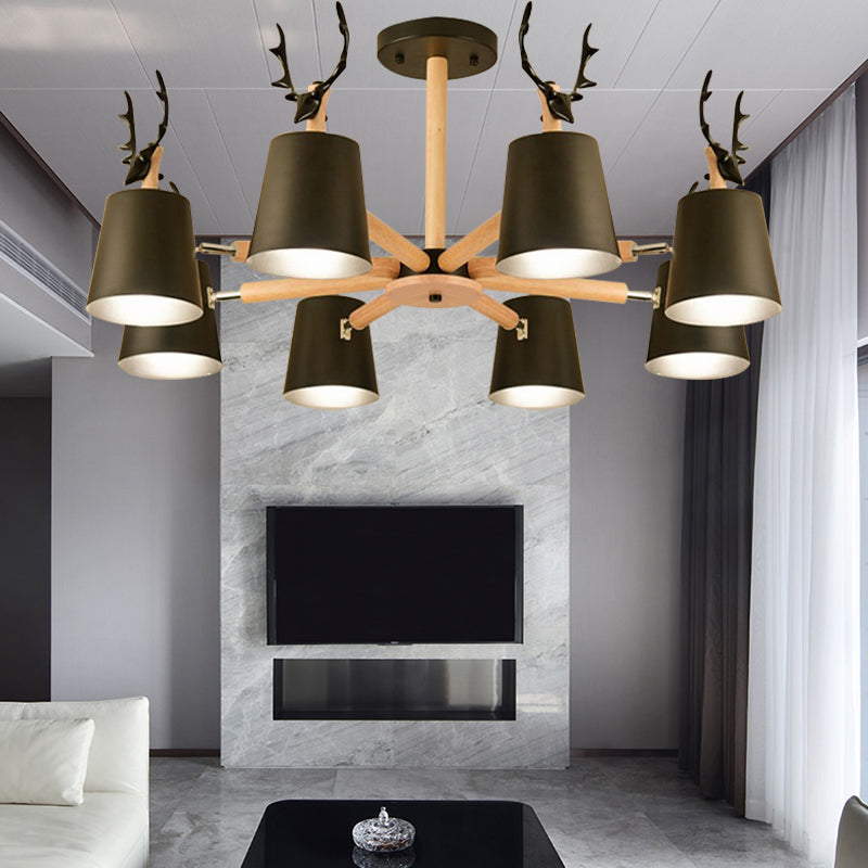 Kindergarten Trapezoid Shade Chandelier with Antlers Metal Animal Hanging Light Clearhalo 'Ceiling Lights' 'Chandeliers' Lighting' options 189366
