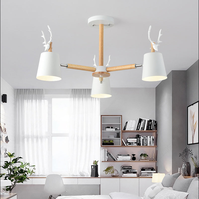 Kindergarten Trapezoid Shade Chandelier with Antlers Metal Animal Hanging Light 3 White Clearhalo 'Ceiling Lights' 'Chandeliers' Lighting' options 189368_47a7ae61-2e3b-4dc9-a0d1-64031e70ec50