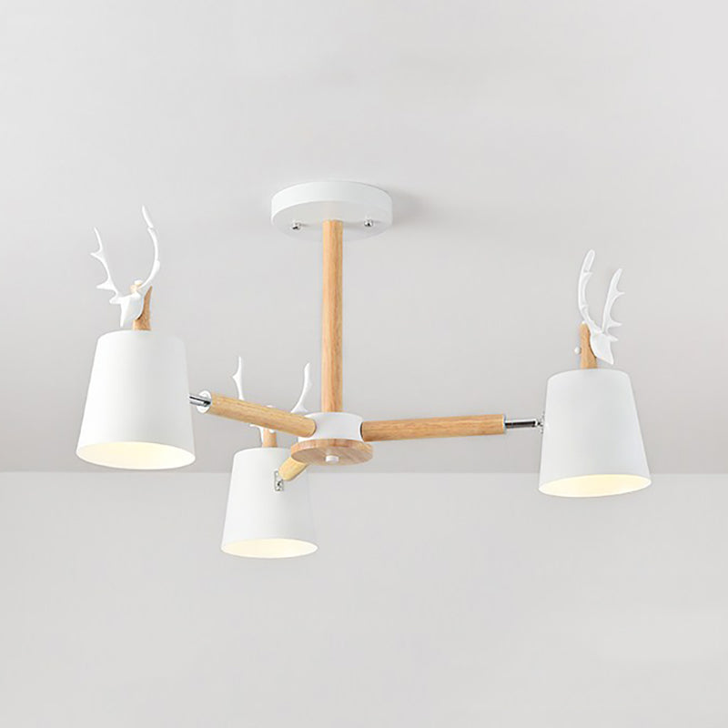 Kindergarten Trapezoid Shade Chandelier with Antlers Metal Animal Hanging Light Clearhalo 'Ceiling Lights' 'Chandeliers' Lighting' options 189369