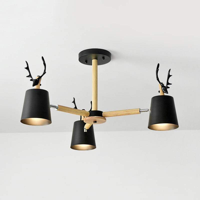 Kindergarten Trapezoid Shade Chandelier with Antlers Metal Animal Hanging Light 3 Black Clearhalo 'Ceiling Lights' 'Chandeliers' Lighting' options 189372_be9dbe7a-ca4e-47ec-b4f1-db5e55d54546