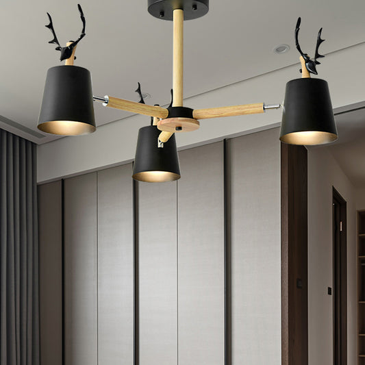 Kindergarten Trapezoid Shade Chandelier with Antlers Metal Animal Hanging Light Clearhalo 'Ceiling Lights' 'Chandeliers' Lighting' options 189373