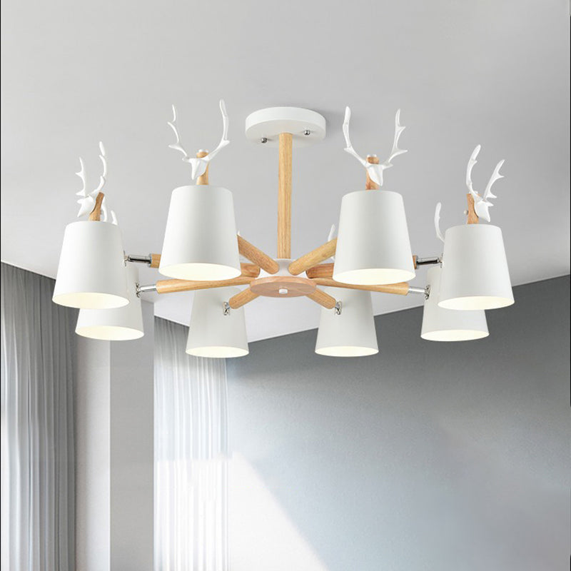 Kindergarten Trapezoid Shade Chandelier with Antlers Metal Animal Hanging Light 8 White Clearhalo 'Ceiling Lights' 'Chandeliers' Lighting' options 189376_b4ae99da-b77c-42a8-9a48-f480b0706f0a