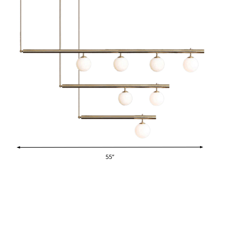 Linear Office Hallway Chandelier with Orbit Shade Metal 3/6/7 Lights Simple Modern Pendant Light in Brass Clearhalo 'Ceiling Lights' 'Chandeliers' 'Modern Chandeliers' 'Modern' Lighting' 189381