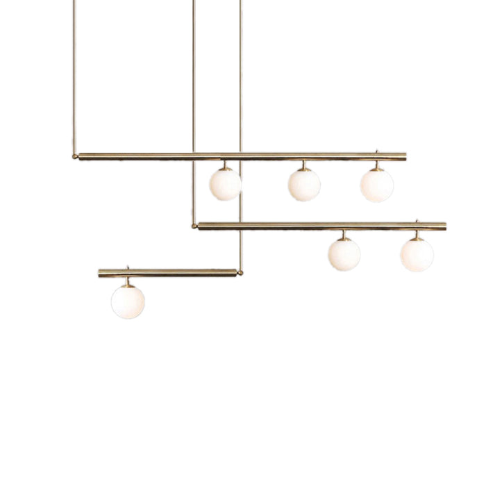 Linear Office Hallway Chandelier with Orbit Shade Metal 3/6/7 Lights Simple Modern Pendant Light in Brass Clearhalo 'Ceiling Lights' 'Chandeliers' 'Modern Chandeliers' 'Modern' Lighting' 189387