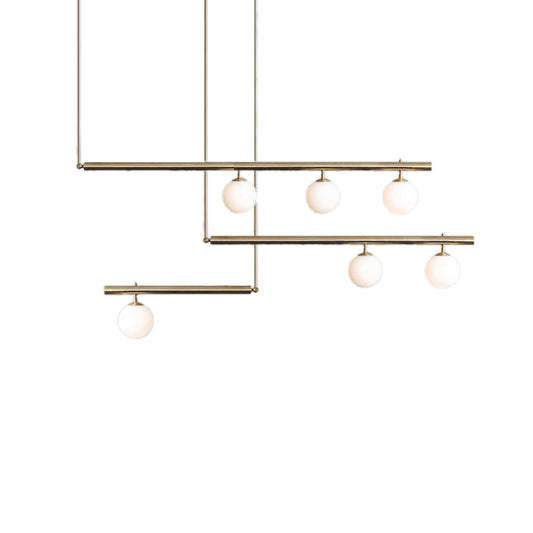 Linear Office Hallway Chandelier with Orbit Shade Metal 3/6/7 Lights Simple Modern Pendant Light in Brass Clearhalo 'Ceiling Lights' 'Chandeliers' 'Modern Chandeliers' 'Modern' Lighting' 189387