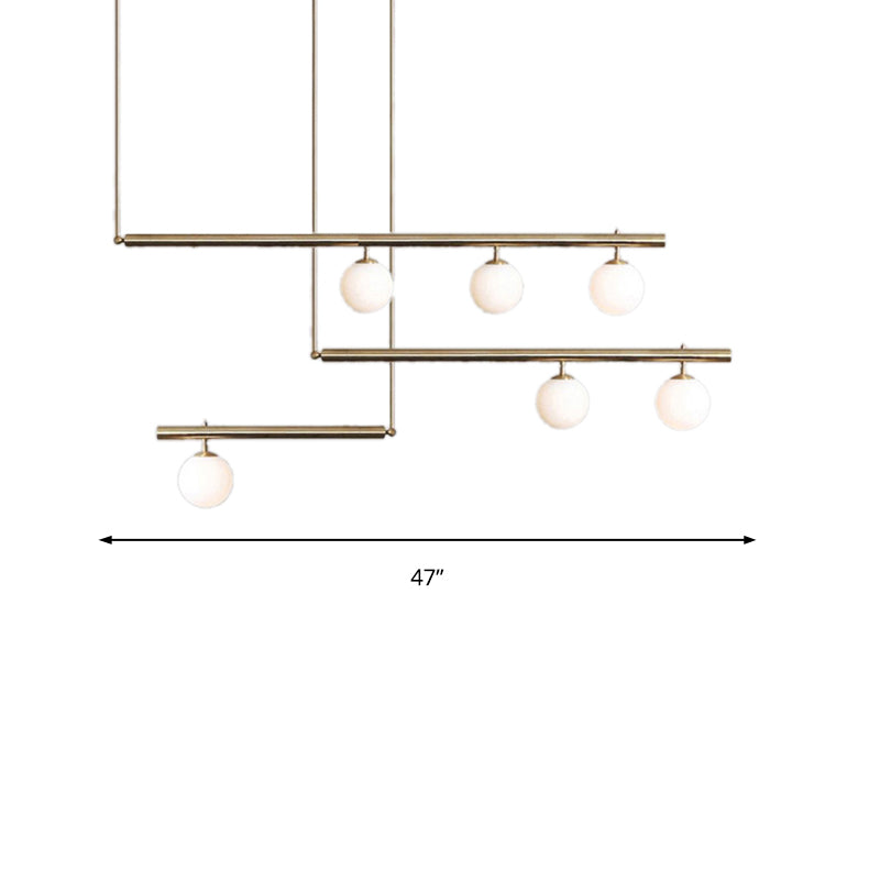 Linear Office Hallway Chandelier with Orbit Shade Metal 3/6/7 Lights Simple Modern Pendant Light in Brass Clearhalo 'Ceiling Lights' 'Chandeliers' 'Modern Chandeliers' 'Modern' Lighting' 189388