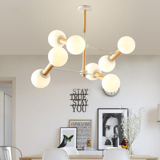 Opal Glass Sphere Shade Chandelier Multi-Head Contemporary Pendant Lighting for Study Room 8 White Clearhalo 'Ceiling Lights' 'Chandeliers' 'Glass shade' 'Glass' 'Modern Chandeliers' 'Modern' Lighting' 189389