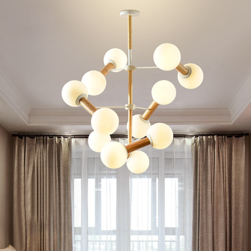 Opal Glass Sphere Shade Chandelier Multi-Head Contemporary Pendant Lighting for Study Room 12 White Clearhalo 'Ceiling Lights' 'Chandeliers' 'Glass shade' 'Glass' 'Modern Chandeliers' 'Modern' Lighting' 189393