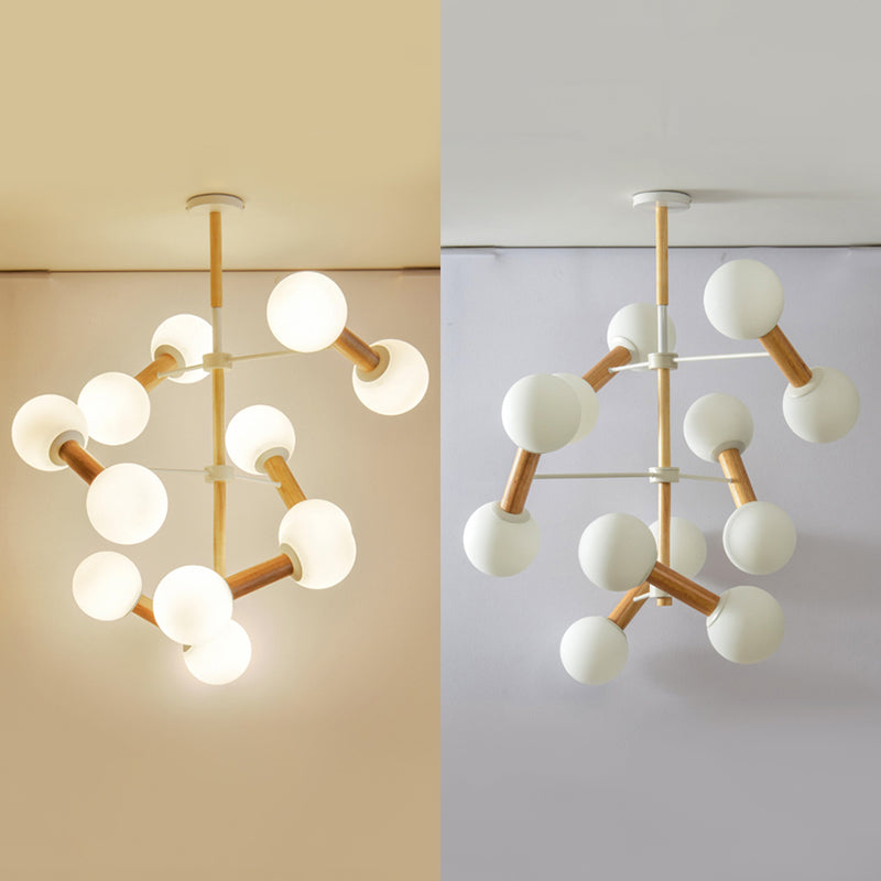 Opal Glass Sphere Shade Chandelier Multi-Head Contemporary Pendant Lighting for Study Room Clearhalo 'Ceiling Lights' 'Chandeliers' 'Glass shade' 'Glass' 'Modern Chandeliers' 'Modern' Lighting' 189397