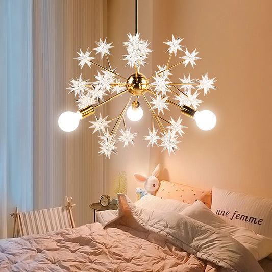 Romantic Star Deco Chandelier 3 Lights Metal Hanging Light in Gold fro Child Bedroom Hotel Gold Clearhalo 'Ceiling Lights' 'Chandeliers' 'Modern Chandeliers' 'Modern' Lighting' 189398