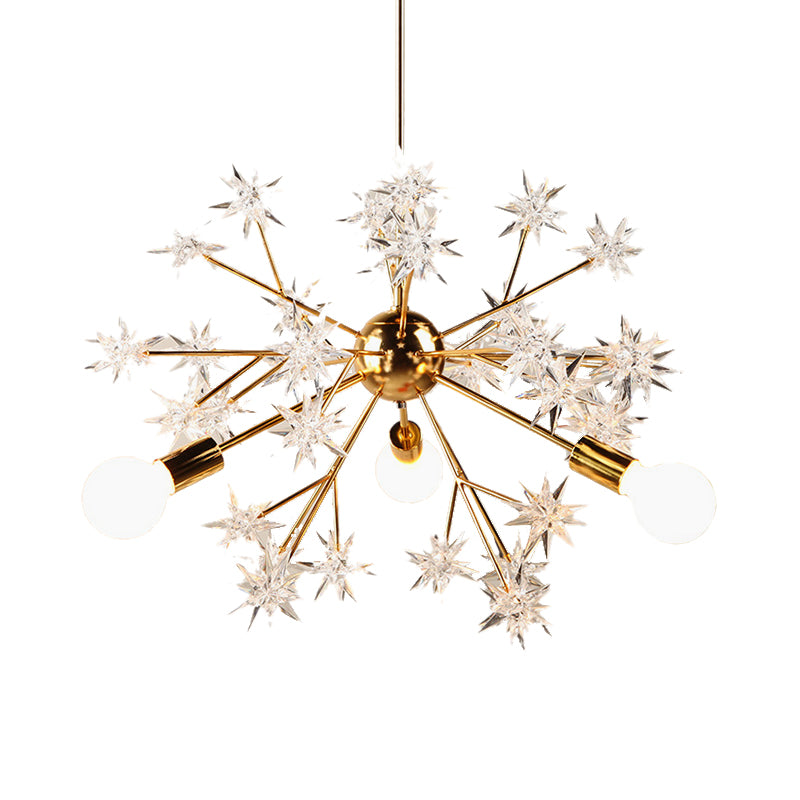 Romantic Star Deco Chandelier 3 Lights Metal Hanging Light in Gold fro Child Bedroom Hotel Clearhalo 'Ceiling Lights' 'Chandeliers' 'Modern Chandeliers' 'Modern' Lighting' 189400