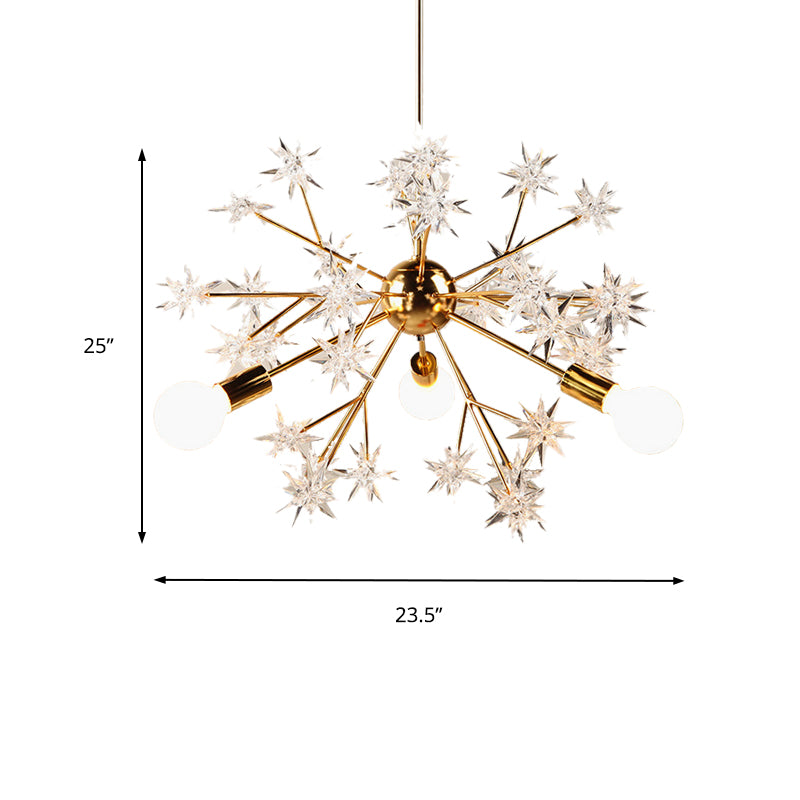 Romantic Star Deco Chandelier 3 Lights Metal Hanging Light in Gold fro Child Bedroom Hotel Clearhalo 'Ceiling Lights' 'Chandeliers' 'Modern Chandeliers' 'Modern' Lighting' 189401