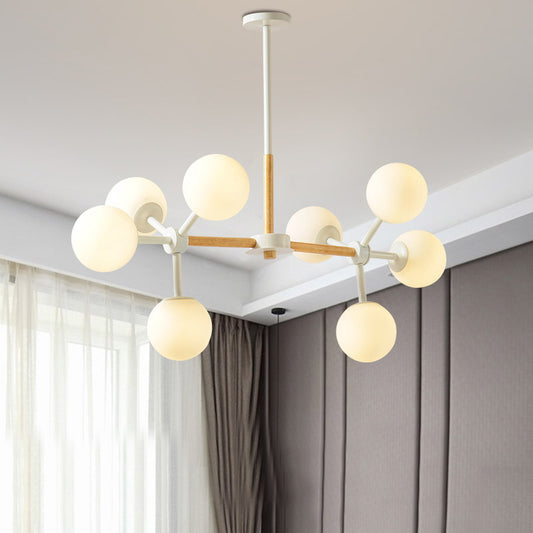 Modern White Chandelier Light Spherical Shade 8/12 Lights Opal Glass Hanging Light for Hotel Dining Table 8 White Clearhalo 'Ceiling Lights' 'Chandeliers' 'Glass shade' 'Glass' 'Modern Chandeliers' 'Modern' Lighting' 189429