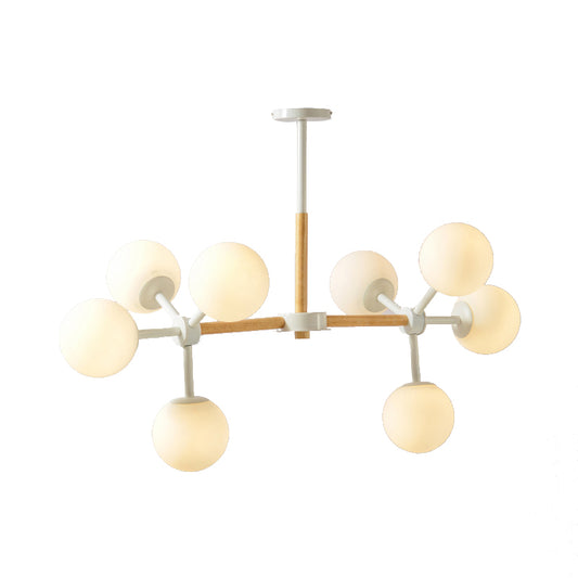 Modern White Chandelier Light Spherical Shade 8/12 Lights Opal Glass Hanging Light for Hotel Dining Table Clearhalo 'Ceiling Lights' 'Chandeliers' 'Glass shade' 'Glass' 'Modern Chandeliers' 'Modern' Lighting' 189431