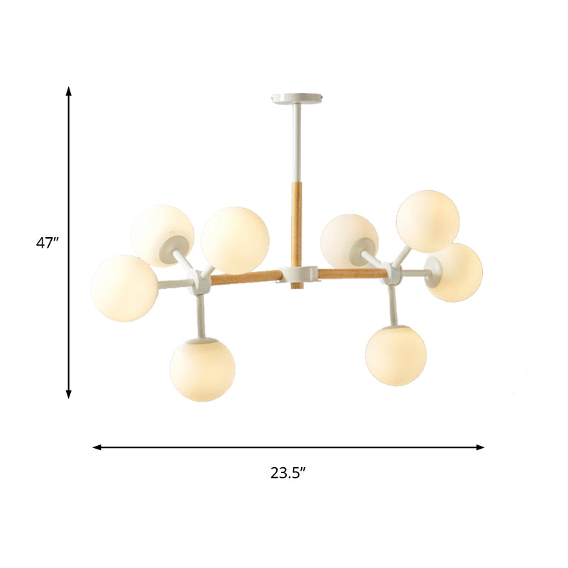 Modern White Chandelier Light Spherical Shade 8/12 Lights Opal Glass Hanging Light for Hotel Dining Table Clearhalo 'Ceiling Lights' 'Chandeliers' 'Glass shade' 'Glass' 'Modern Chandeliers' 'Modern' Lighting' 189432