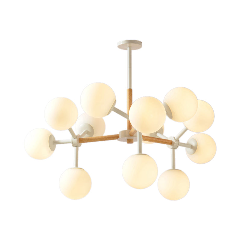 Modern White Chandelier Light Spherical Shade 8/12 Lights Opal Glass Hanging Light for Hotel Dining Table Clearhalo 'Ceiling Lights' 'Chandeliers' 'Glass shade' 'Glass' 'Modern Chandeliers' 'Modern' Lighting' 189434