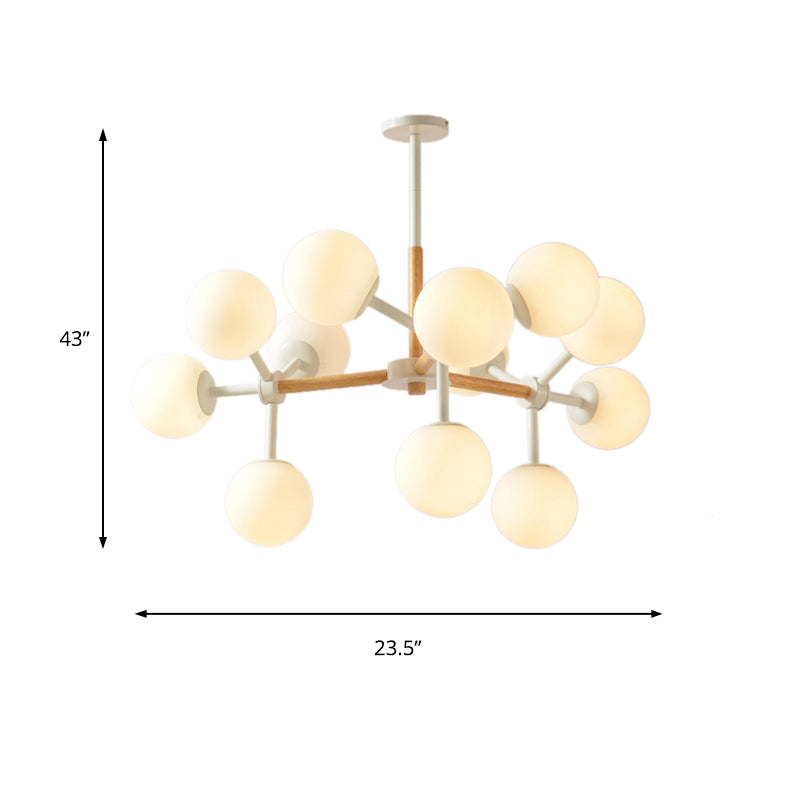 Modern White Chandelier Light Spherical Shade 8/12 Lights Opal Glass Hanging Light for Hotel Dining Table Clearhalo 'Ceiling Lights' 'Chandeliers' 'Glass shade' 'Glass' 'Modern Chandeliers' 'Modern' Lighting' 189435