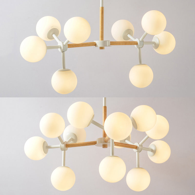 Modern White Chandelier Light Spherical Shade 8/12 Lights Opal Glass Hanging Light for Hotel Dining Table Clearhalo 'Ceiling Lights' 'Chandeliers' 'Glass shade' 'Glass' 'Modern Chandeliers' 'Modern' Lighting' 189436