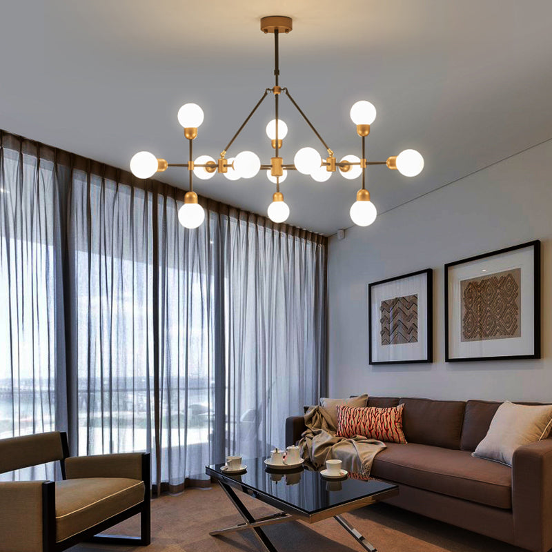 Modo Living Room Chandelier Opal Glass Multi-Head Modern Stylish Pendant Light in Brass 15 Brass Clearhalo 'Ceiling Lights' 'Chandeliers' 'Modern Chandeliers' 'Modern' Lighting' 189446