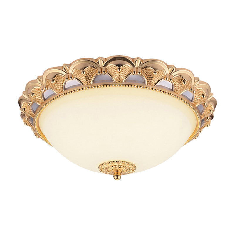 14"/16" W LED Flushmount Lighting Classic Style Cloche Opaline Glass Ceiling Light Fixture in Gold Clearhalo 'Ceiling Lights' 'Close To Ceiling Lights' 'Close to ceiling' 'Flush mount' Lighting' 1894461