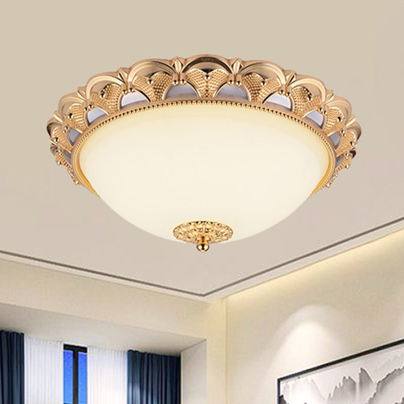 14"/16" W LED Flushmount Lighting Classic Style Cloche Opaline Glass Ceiling Light Fixture in Gold Gold Clearhalo 'Ceiling Lights' 'Close To Ceiling Lights' 'Close to ceiling' 'Flush mount' Lighting' 1894462