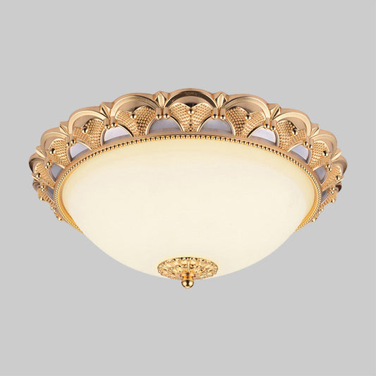 14"/16" W LED Flushmount Lighting Classic Style Cloche Opaline Glass Ceiling Light Fixture in Gold Clearhalo 'Ceiling Lights' 'Close To Ceiling Lights' 'Close to ceiling' 'Flush mount' Lighting' 1894463