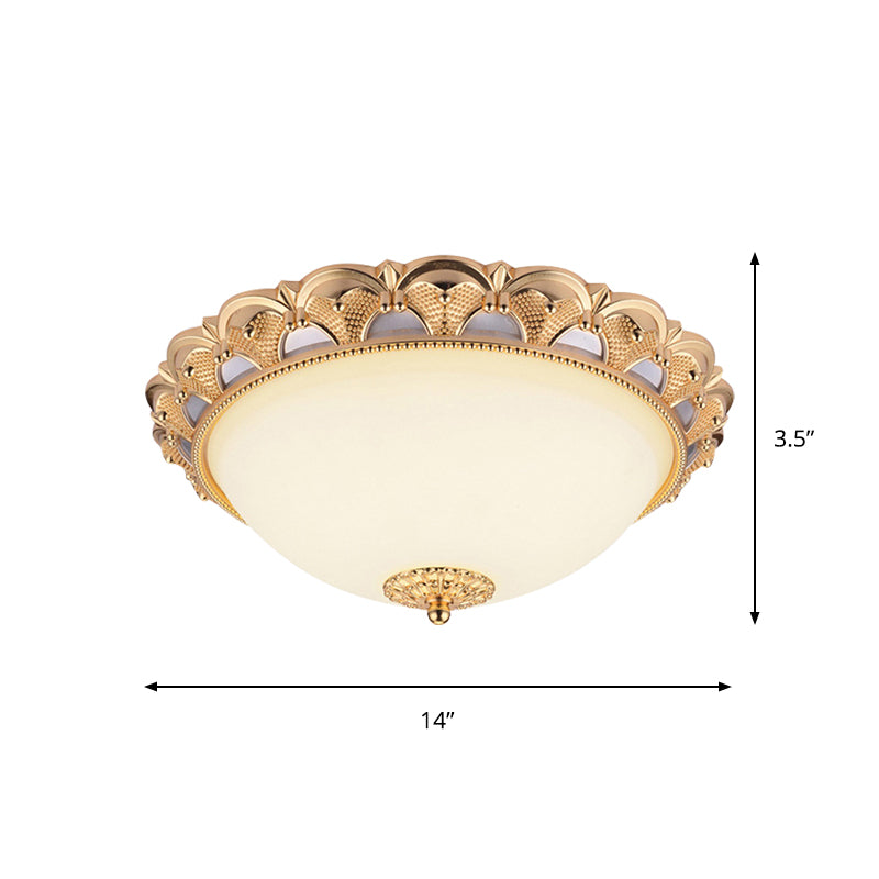 14"/16" W LED Flushmount Lighting Classic Style Cloche Opaline Glass Ceiling Light Fixture in Gold Clearhalo 'Ceiling Lights' 'Close To Ceiling Lights' 'Close to ceiling' 'Flush mount' Lighting' 1894464