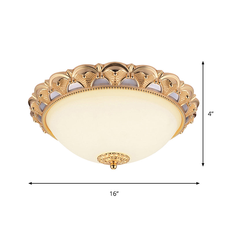 14"/16" W LED Flushmount Lighting Classic Style Cloche Opaline Glass Ceiling Light Fixture in Gold Clearhalo 'Ceiling Lights' 'Close To Ceiling Lights' 'Close to ceiling' 'Flush mount' Lighting' 1894465