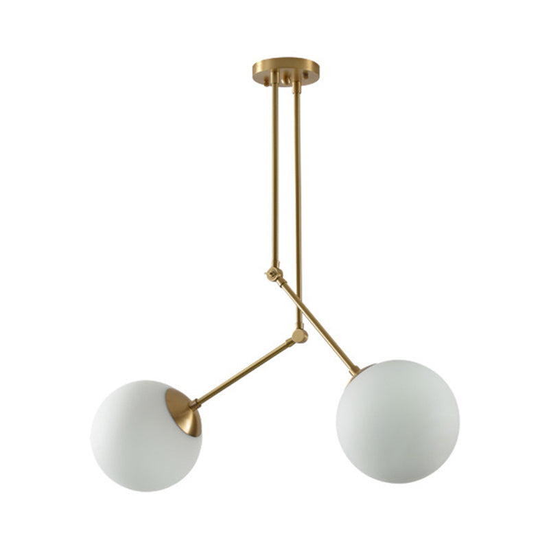 Milk Glass Orb Pendant Light Height Adjustable Simple Chandelier in White & Brass for Cafe Clearhalo 'Ceiling Lights' 'Chandeliers' 'Modern Chandeliers' 'Modern' Lighting' 189461