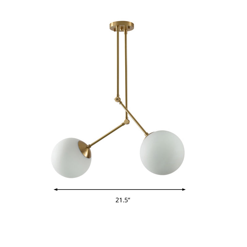 Milk Glass Orb Pendant Light Height Adjustable Simple Chandelier in White & Brass for Cafe Clearhalo 'Ceiling Lights' 'Chandeliers' 'Modern Chandeliers' 'Modern' Lighting' 189462