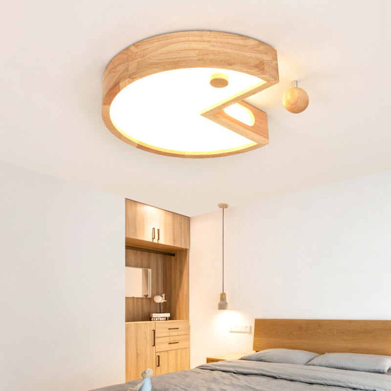 Nordic Style Beige Flush Ceiling Light Face Wood & Acrylic Ceiling Lamp for Kids Bedroom Clearhalo 'Ceiling Lights' 'Close To Ceiling Lights' 'Close to ceiling' 'Flush mount' Lighting' 189466